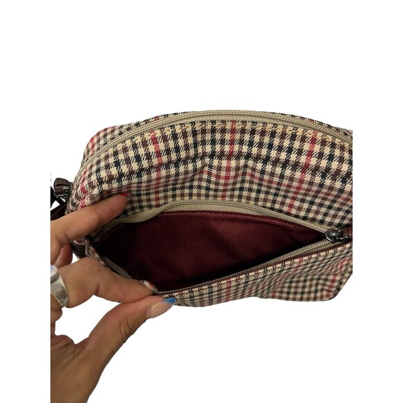 NWT Baekgaard Colby Plaid Brown Red Cream Crossbody Purse Bag Leather Handbag - Picture 4 of 16